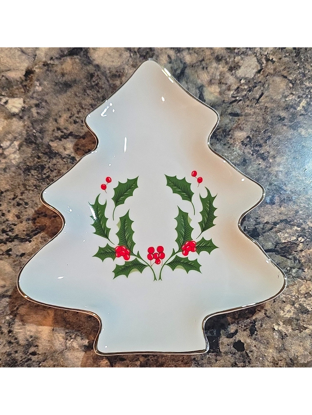 Vintage Thrift Drug Porcelain Christmas Tree Bon Bon Dish Candy Plate In Box